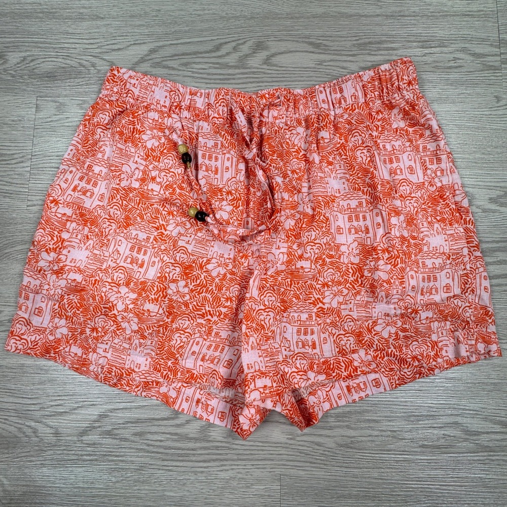 Cynthia Rowley Women Shorts Orange Mediterranean Linen Medium Drawstring Village